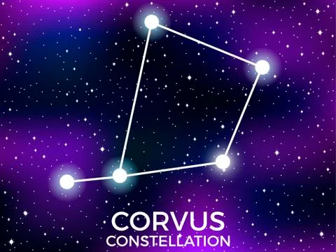 Corvus constellation. Starry night sky. Cluster of stars and galaxies. Deep s Stock Illustration