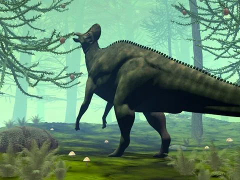 Corythosaurus dinosaur eating - 3D render Stock Illustration