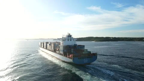 Cosco Container Ship Entering Botany Bay, Sydney, Australia | Cargo Vessel Stock Footage 341560320