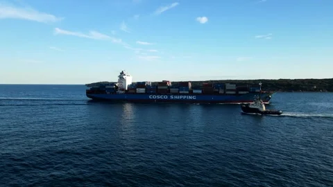 Cosco Container Ship Entering Botany Bay, Sydney, Australia | Cargo Vessel Stock-Footage 341560774