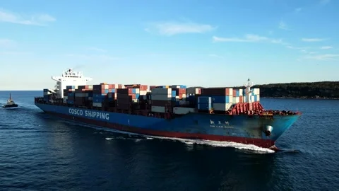 Cosco Container Ship Entering Botany Bay, Sydney, Australia | Cargo Vessel Stock-Footage 341560790