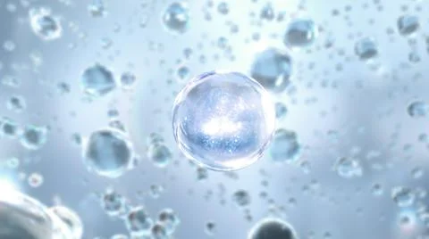 Cosmetic 3d bubble on bright background with bubbles on water. 스톡 일러스트