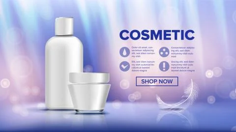Cosmetic Bottle Ads Vector. Lotion, Gel. Premium Product. Promotion Element Stock Illustration