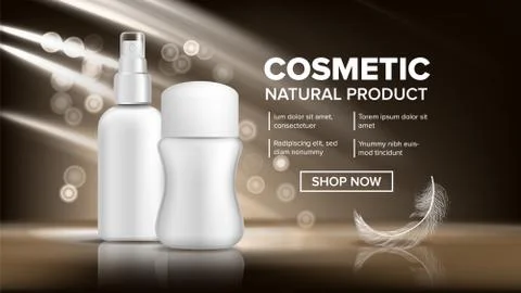 Cosmetic Bottle Advertising Vector. Empty Plastic. Sale Flyer. Luxury Light Stock Illustration
