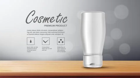Cosmetic Bottle Banner Vector. Empty Plastic. White Package. Product Branding Illustrazione stock