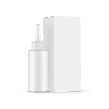 Cosmetic Bottle with Long Tip Cap and Paper Packaging Box Stock Illustration