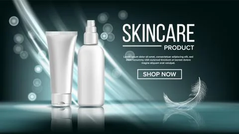 Cosmetic Bottle Poster Vector. Glossy, Bright. Clean, Glowing. Promotion Element Stock Illustration