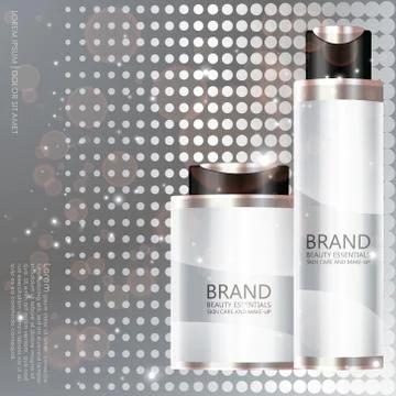 Cosmetic bottle on silver background Stock Illustration