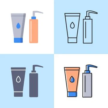 Cosmetic bottles icon set in flat and line styles Stock Illustration