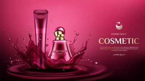 Cosmetic bottles mock up, perfume and cream tubes Stock Illustration