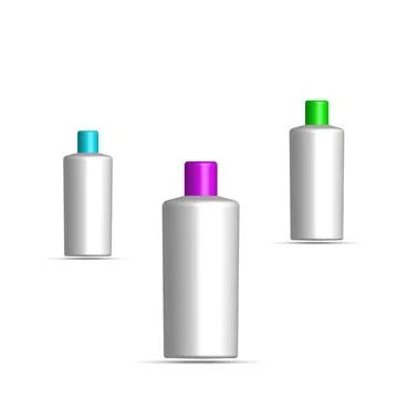 Cosmetic Bottles Set with Multi Colored Caps Mockup Ilustración de archivo