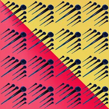 Cosmetic brushes in seamless pattern red yellow gradient background close-up, Stock Illustration