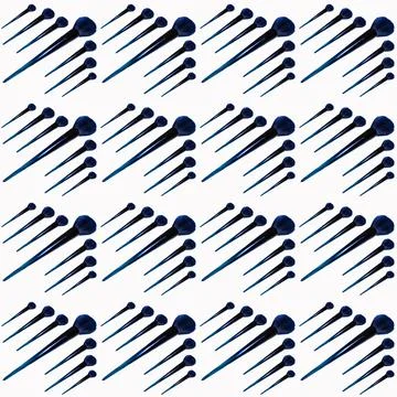 Cosmetic brushes in a seamless pattern on a white background, close-up, cosme Stock Illustration