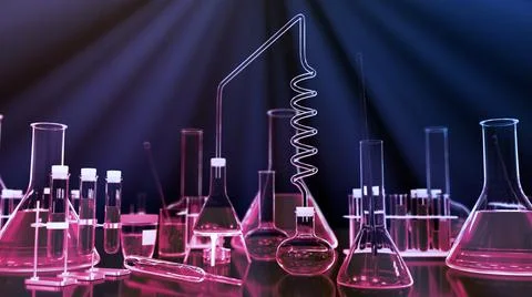 Cosmetic concept, lab test tubes with light rays Stockillustratie