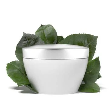 Cosmetic container with green leafs 库存插图