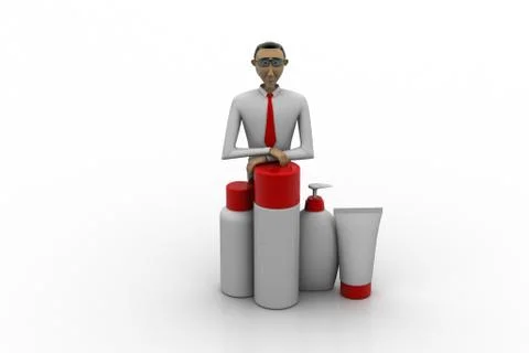 Cosmetic containers  with man Free Stock Illustration