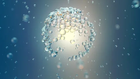 Cosmetic Essence, Liquid bubble, Molecule inside Liquid Bubble on water Stock Footage 273729849