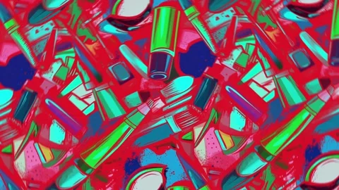 Cosmetic essentials in bold pop art scene – Rotation motion Stock Footage 308165028