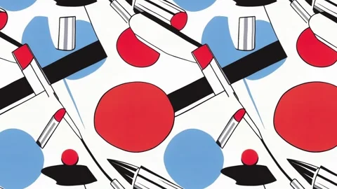 Cosmetic essentials in bold pop art scene – Diagonal motion Stock Footage 308169518