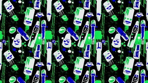 Cosmetic essentials in bold pop art scene – Vertical motion Stock Footage 308169960