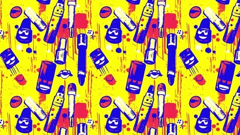 Cosmetic essentials in bold pop art scene – Horizontal motion Stock Footage 308170227