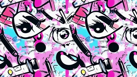 Cosmetic essentials in bold pop art scene – Diagonal motion Stock Footage 308175646
