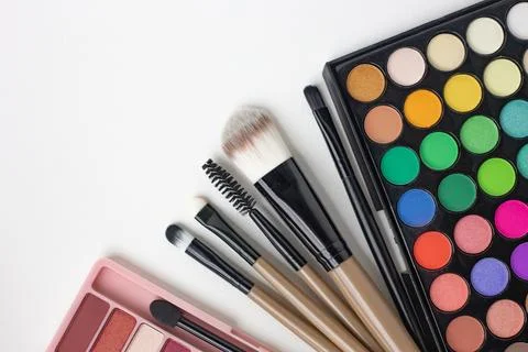The cosmetic flat lay on white background... Stock Photos