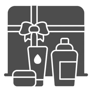 Cosmetic gift set solid icon, makeup routine concept, Cream tubes and bottles Stock Illustration