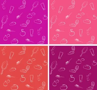 Cosmetic hand drawn seamless pattern with perfume, powder box, l Stock Illustration