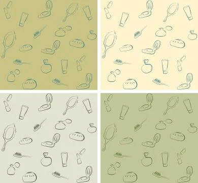 Cosmetic hand drawn seamless pattern with perfume, powder box, l Stock Illustration