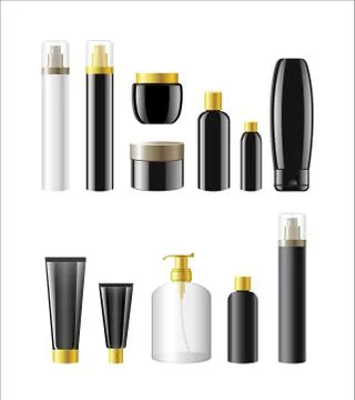 Cosmetic Items Packaging - realistic vector set of objects Illustrazione stock