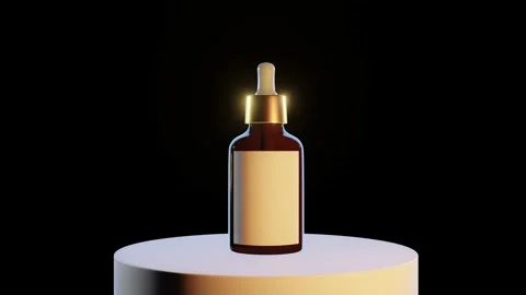 Cosmetic jars with a golden element play of light on a pedestal black background Stock Footage 143574969