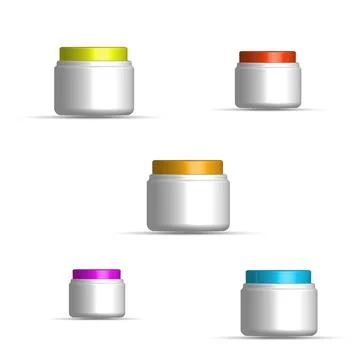 Cosmetic Jars Set with Multi Colored Lids Mockup Ilustración de archivo