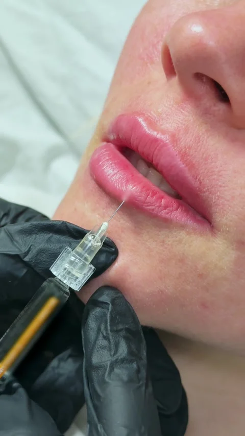 Cosmetic Lower Lip Injection Macro Vertical Beauty Shot Stock-Footage 317557679