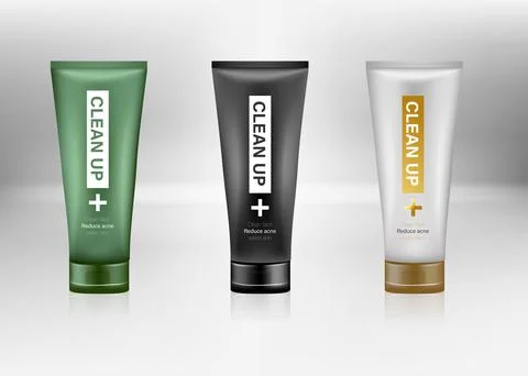 Cosmetic package mockups, 3d plastic  containers. Stock Illustration
