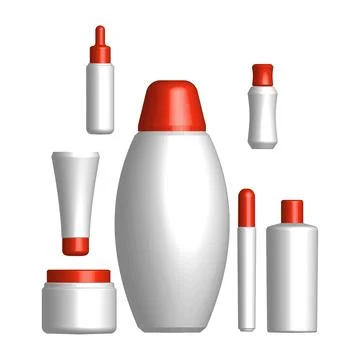 Cosmetic Packaging Mockup Set with Red Caps Ilustración de archivo