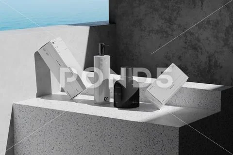 Cosmetic Packaging Scene Mockup Modello PSD