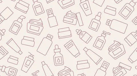 Cosmetic Packaging seamless pattern. Skincare bottles, cream jars, tubes 스톡 일러스트