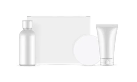 Cosmetic Packaging Set, Box, Bottle, Round Jar, Tube Stock Illustration
