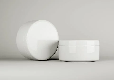 Cosmetic plastic jars front view 3d render イラスト素材