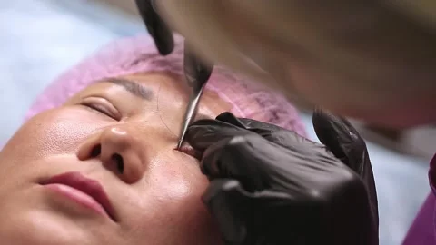 Cosmetic procedure for changing the shape of the eyes. Stock-Footage 164652972