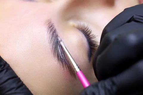 Cosmetic procedure for laminating eyebrows Stock Photos