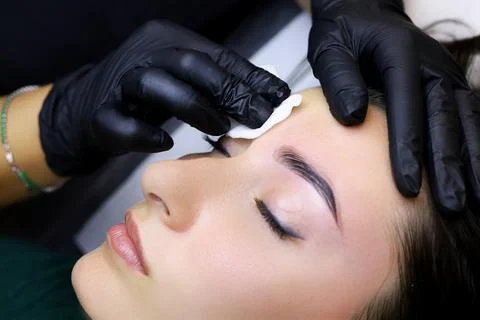 Cosmetic procedure for laminating eyebrows Stock Photos