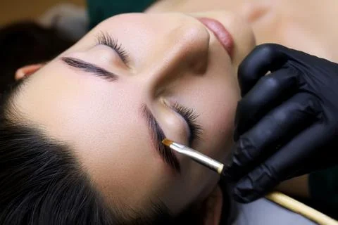 Cosmetic procedure for laminating eyebrows Stock Photos