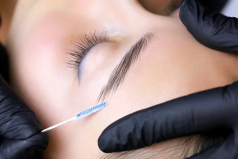 Cosmetic procedure for laminating eyebrows Stock Photos