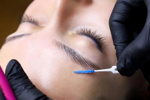 Cosmetic procedure for laminating eyebrows Stock Photos