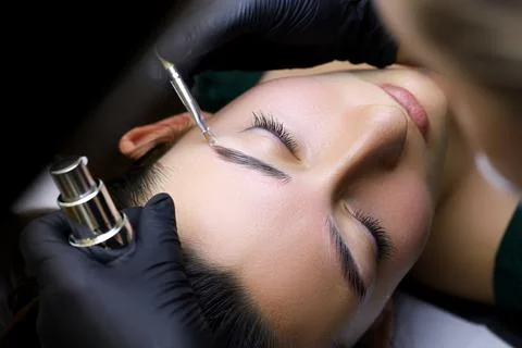Cosmetic procedure for laminating eyebrows Stock Photos