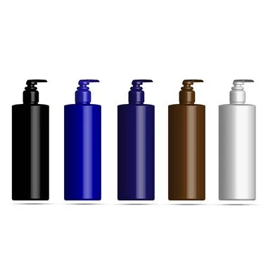 Cosmetic pump bottle mockup set in various colors Ilustración de archivo