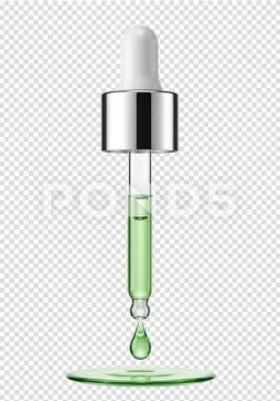 Cosmetic serum dropper with green liquid drop isolated Modello PSD