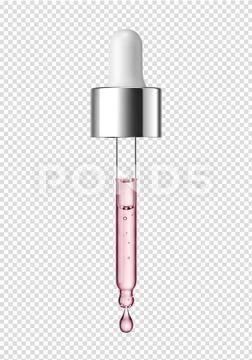 Cosmetic serum dropper with pink liquid on transparent background PSD Template